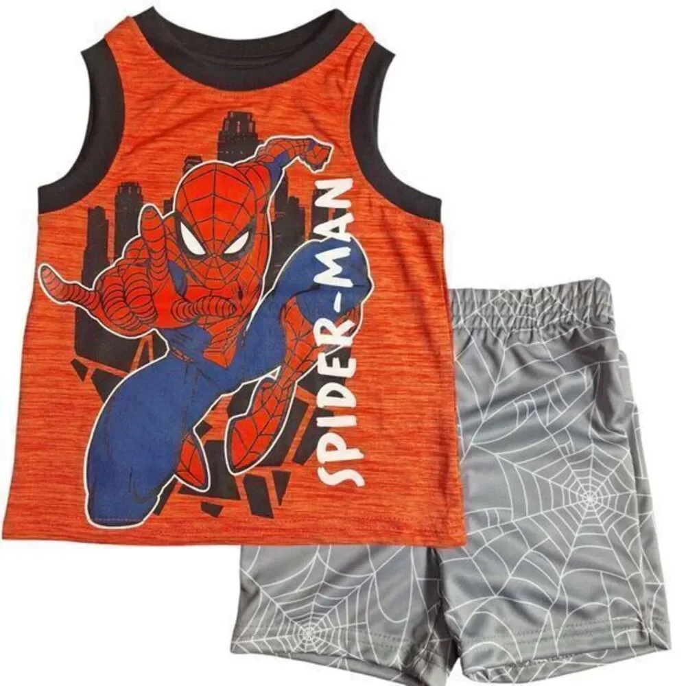 Marvel Spider-Man 5 Piece Set: Red T-shirt White T-shirt Shorts‎ Size 2 New